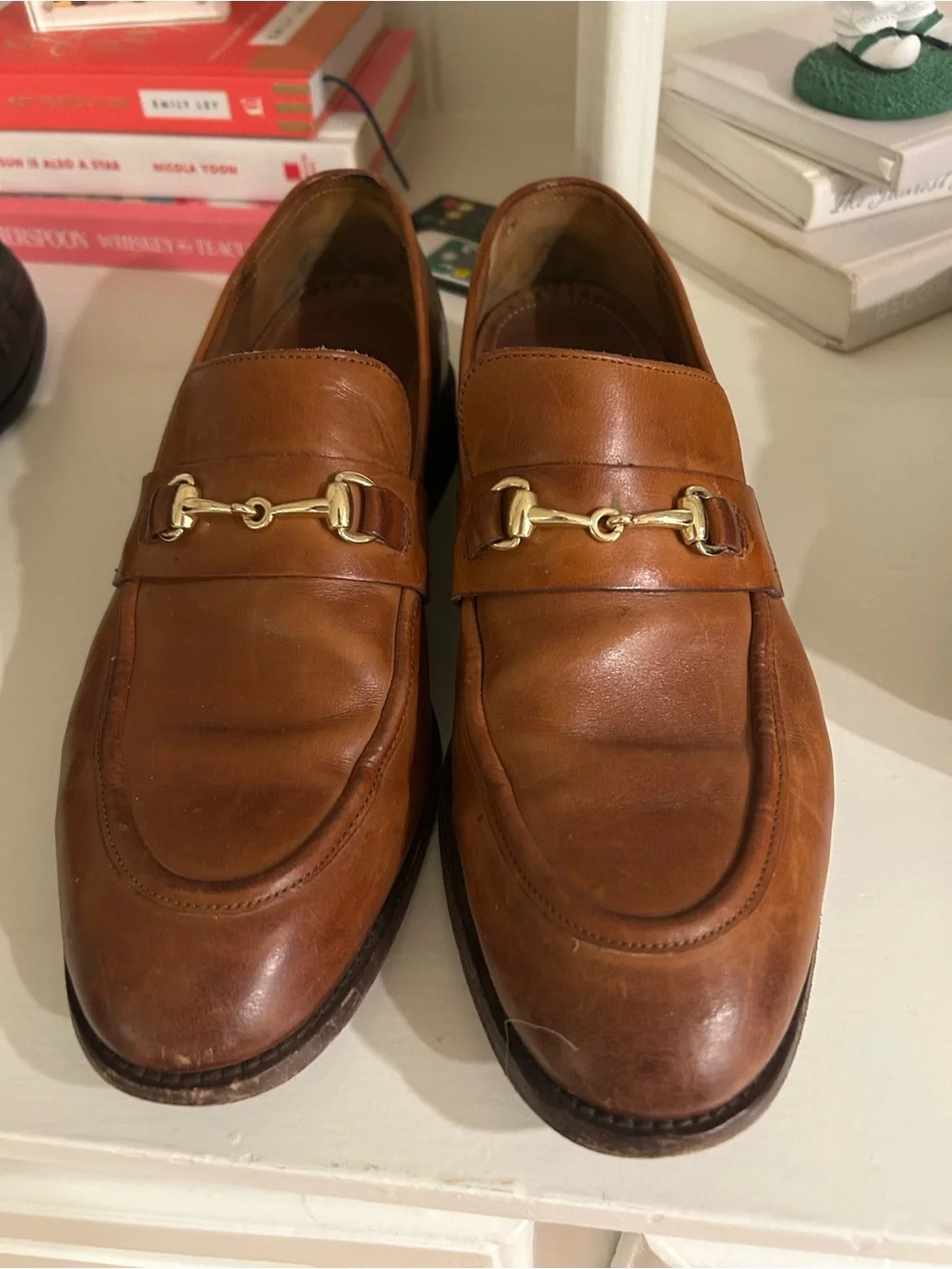 Cole Haan Tan Leather Bit Loafers with Gold Hardware